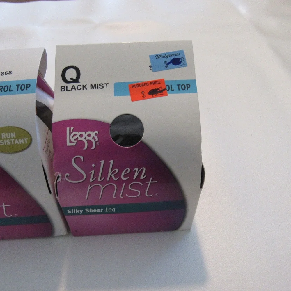 Leggs Silken Mist Pantyhose Control Top Queen Size Sun Beige Black Mist Lot of 3